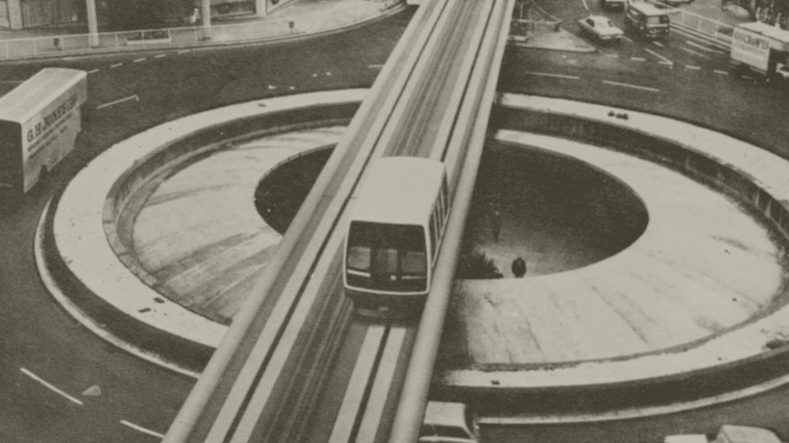 The Sheffield Monorail going over the Hole in the Road