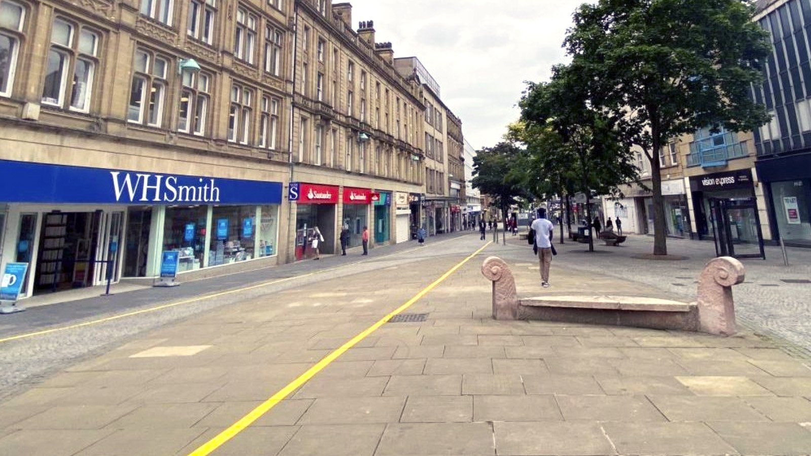 Painted lines marking walking thoroughfares on Fargate