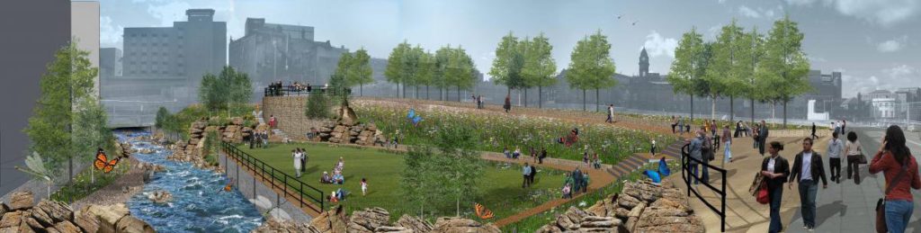 Plans for Castlegate 'Sheaf Field' Park on the site of the old Castle Market