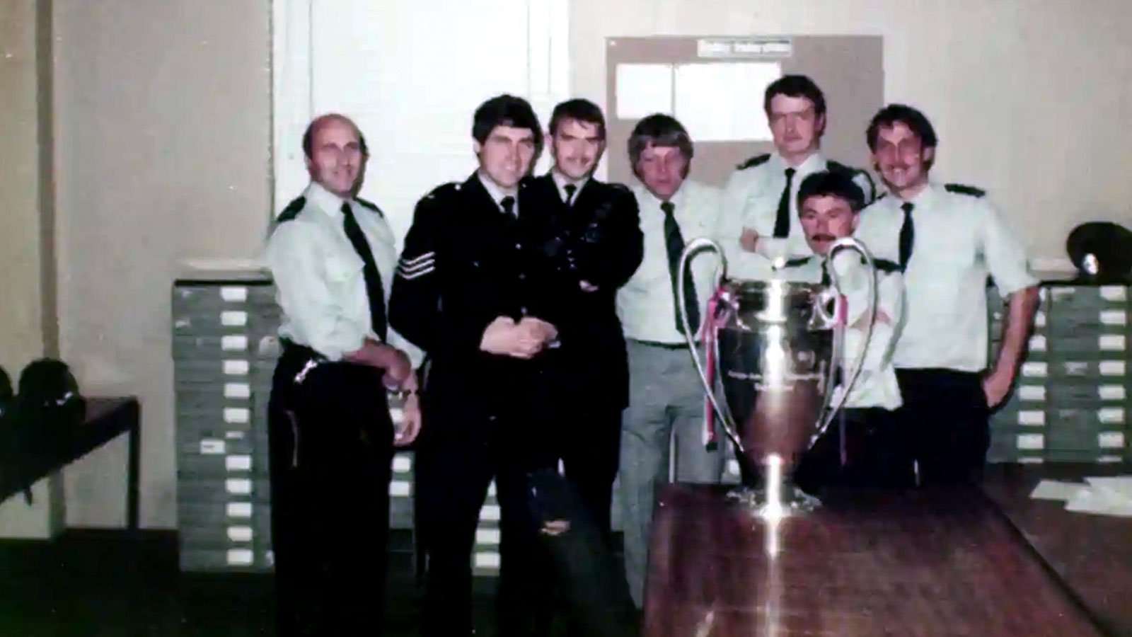 South Yorkshire Police officers pose for photo with stolen European Cup