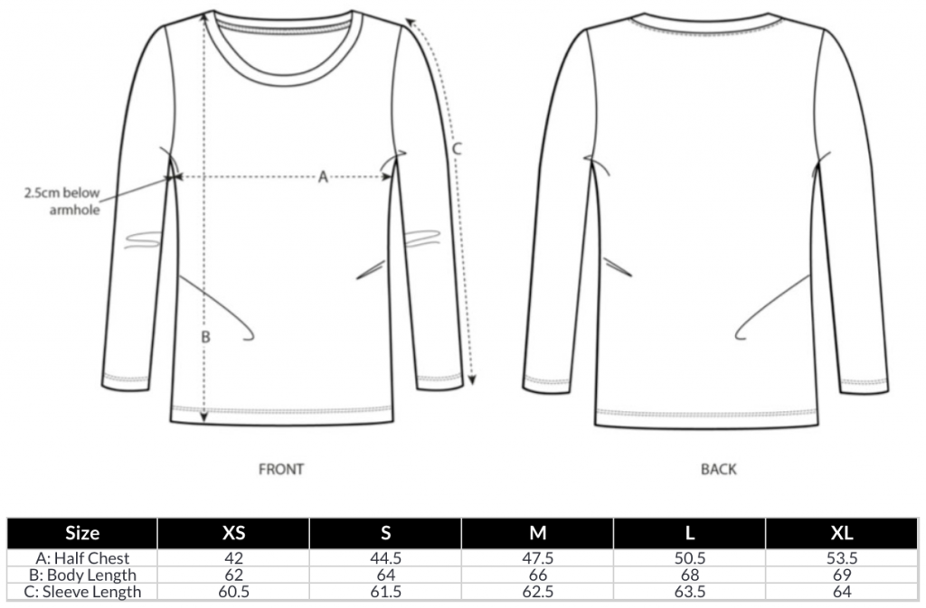 Women's Long Sleeve T-Shirt Size Guide